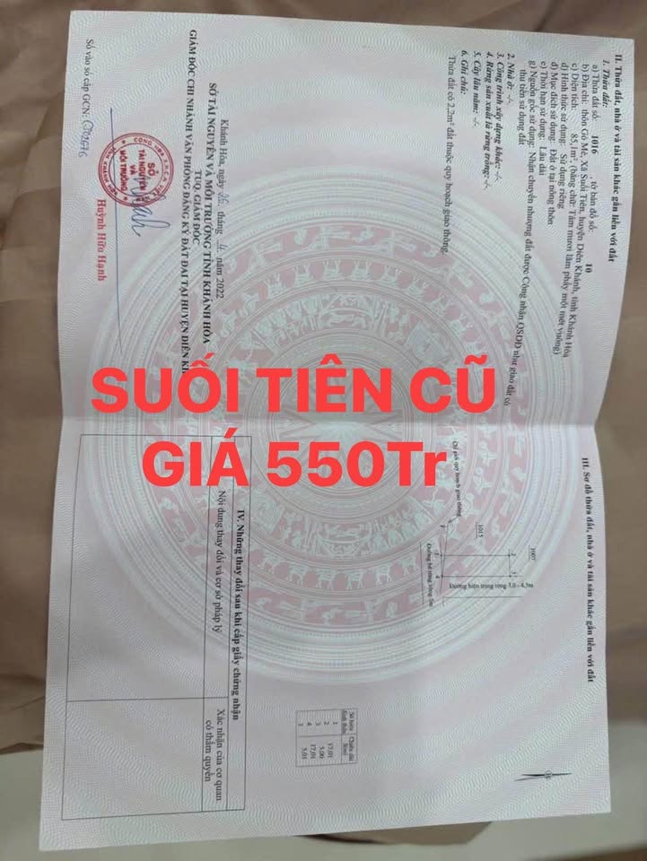 Đất nền Suối Tiên Diên Khánh 85m² giá 550 triệu - Vị trí đường nhựa thông