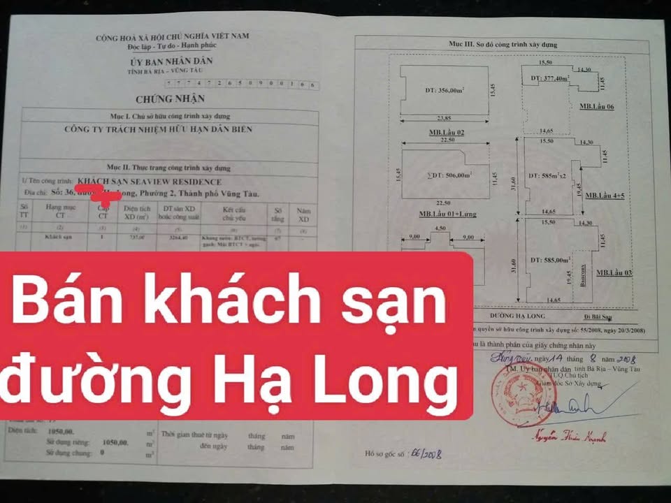 Căn khách sạn mặt tiền đường Hạ Long, Vũng Tàu 1050m² giá 180 tỷ - Cơ hội đầu tư hấp dẫn!