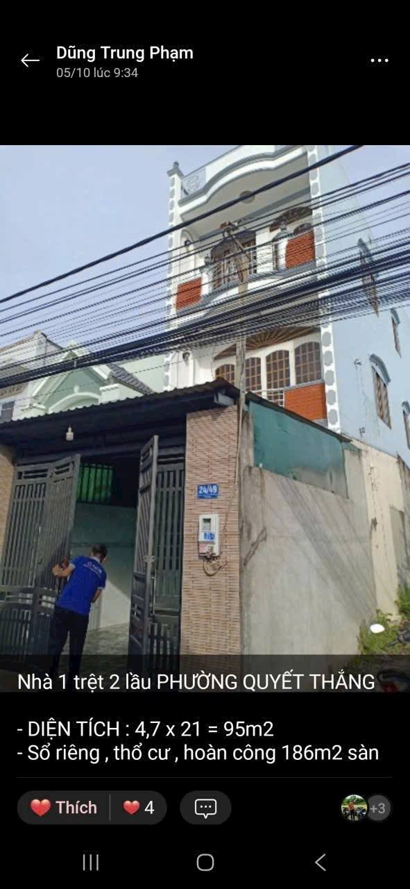 Nhà 1 trệt 2 lầu Phường Quyết Thắng 95m² giá 4.9 tỷ - Đường xe hơi rộng rãi!