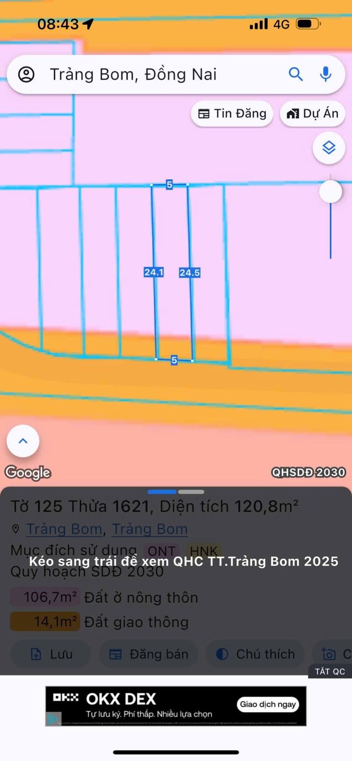 Đất thổ cư Trảng Bom 120m² giá 1.3 tỷ - Đối diện khu quy hoạch giáo dục!