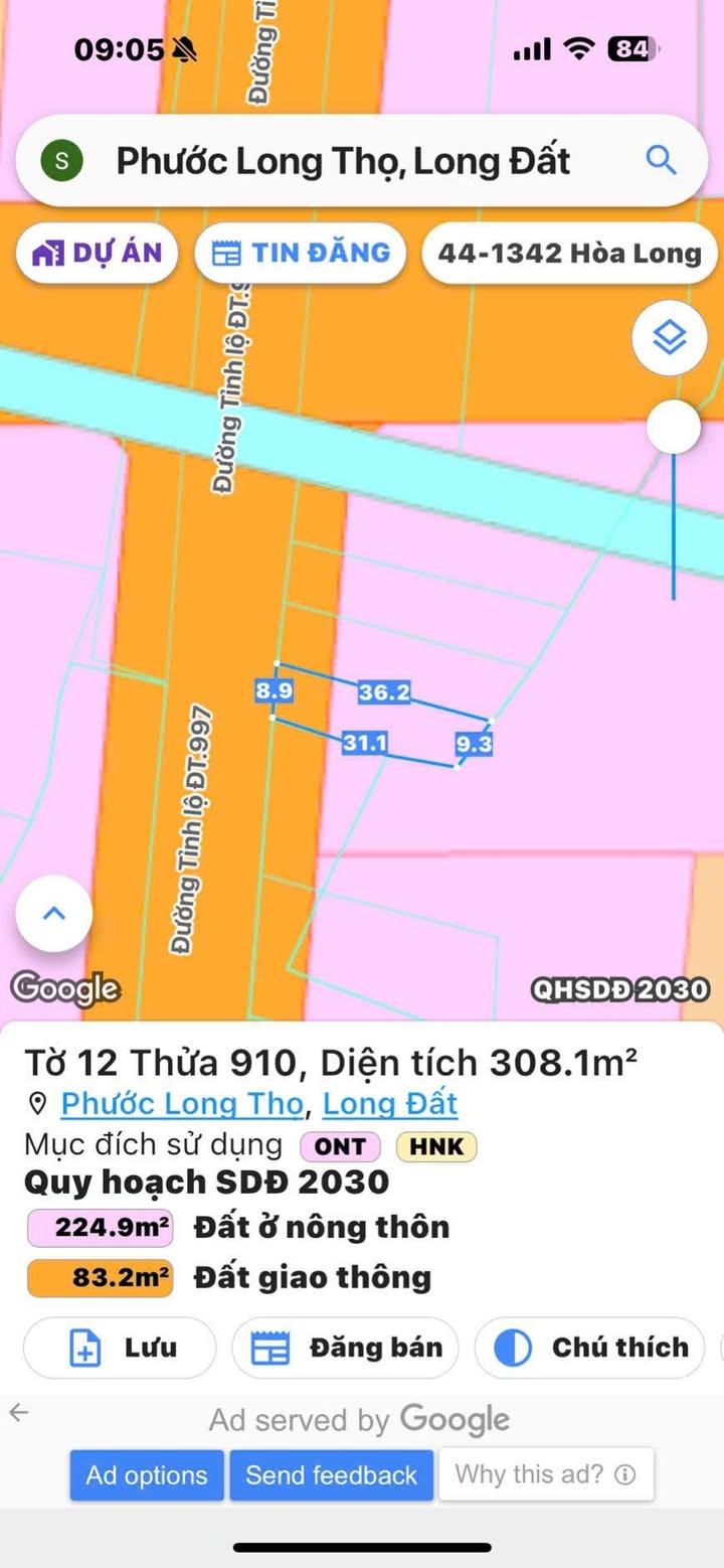 Đất nền Đất Đỏ 308m² giá 1.8 tỷ - Mặt tiền đường lớn, tiện kinh doanh!