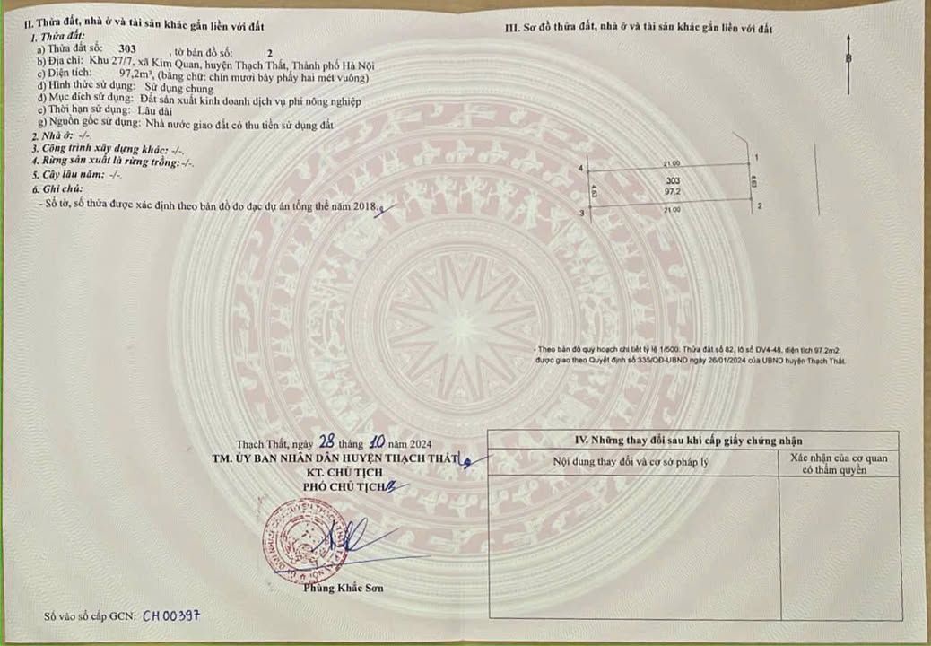 Đất nền Yên Bình, Thạch Thất 97m² - Sổ đỏ chính chủ, giao dịch nhanh!