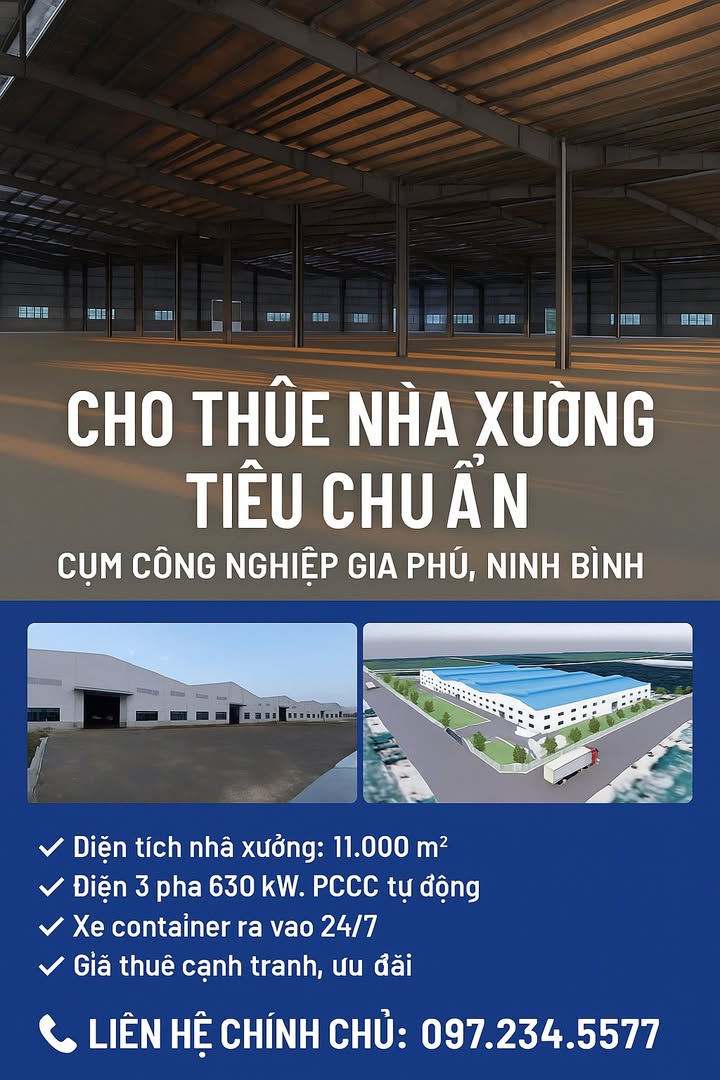 Nhà xưởng cho thuê tại Gia Phú, Ninh Bình 11.000m² - Giá thuê ưu đãi!