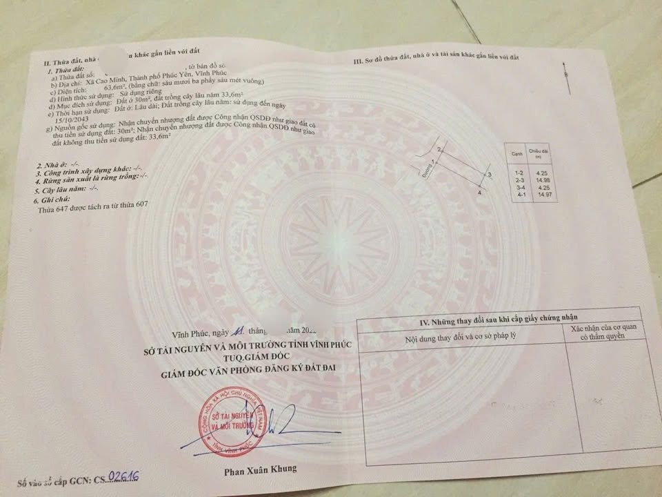 Lô đất đầu tư đẹp tại Cao Minh, Phúc Yên 63,6m² giá 1,05 tỷ - Tiềm năng sinh lời cao!