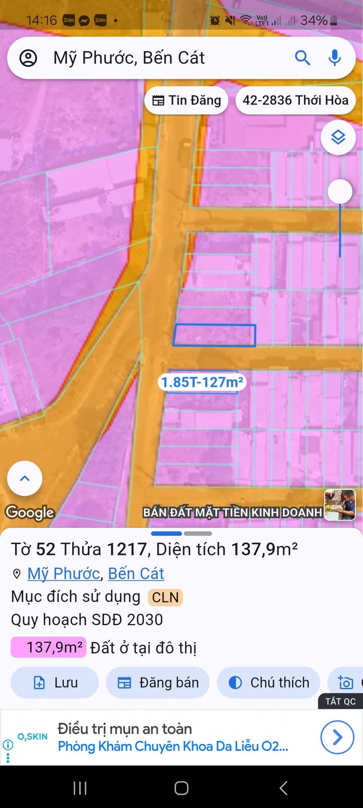 Đất nền 2 mặt tiền đường 7B, Mỹ Phước, Bến Cát, 138m² - Cơ hội đầu tư hấp dẫn!