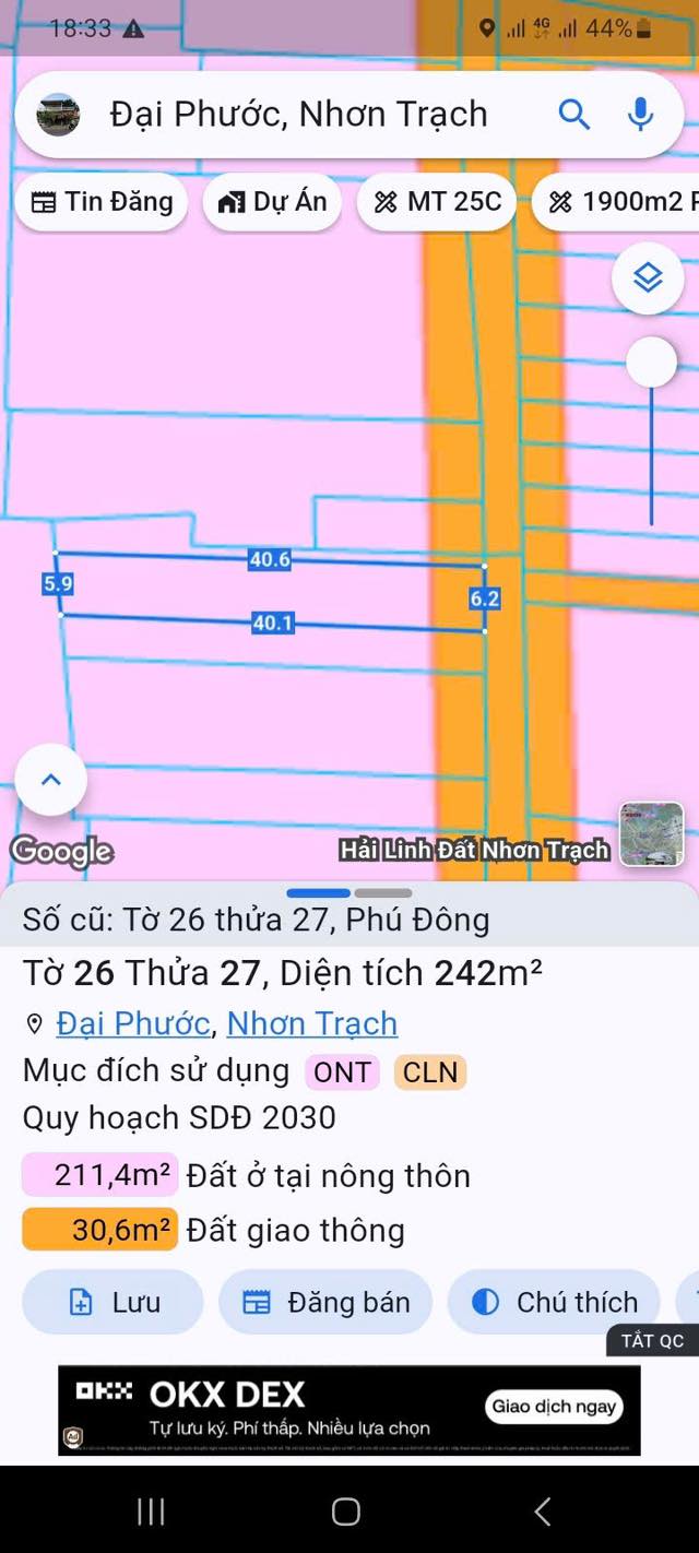 Đất thổ cư Phú Đông Nhơn Trạch 242m² giá 3.63 tỷ - Lô góc 2 mặt đường