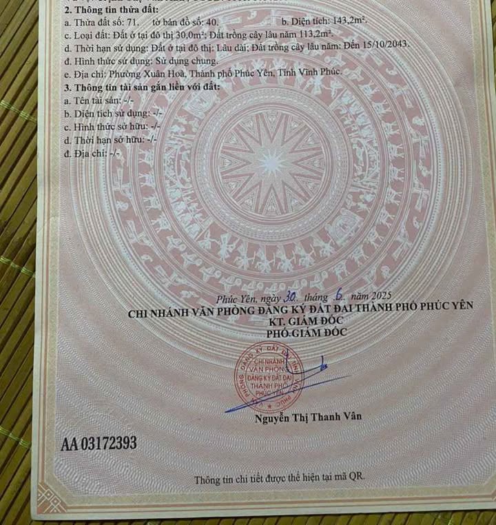 Đất nền Phường Xuân Hòa, Vĩnh Phúc 143m² giá 3 tỷ - Vị trí trung tâm, tiện ích đầy đủ!