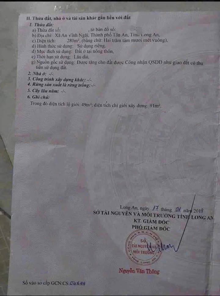 Đất thổ cư mặt tiền Châu Thị Kim, Tân An 280m² giá 4.2 tỷ - Chính chủ bán gấp!