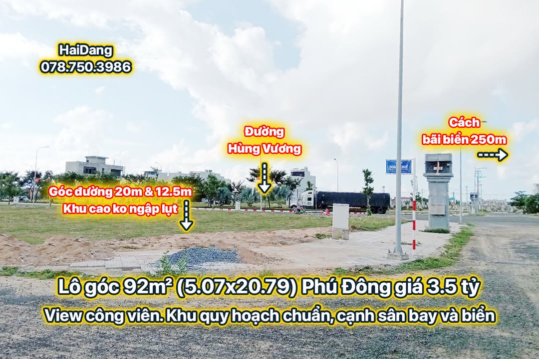 Đất lô góc view công viên tại Tuy Hòa, Phú Yên 92m² giá 3.5 tỷ - Cơ hội đầu tư hấp dẫn!