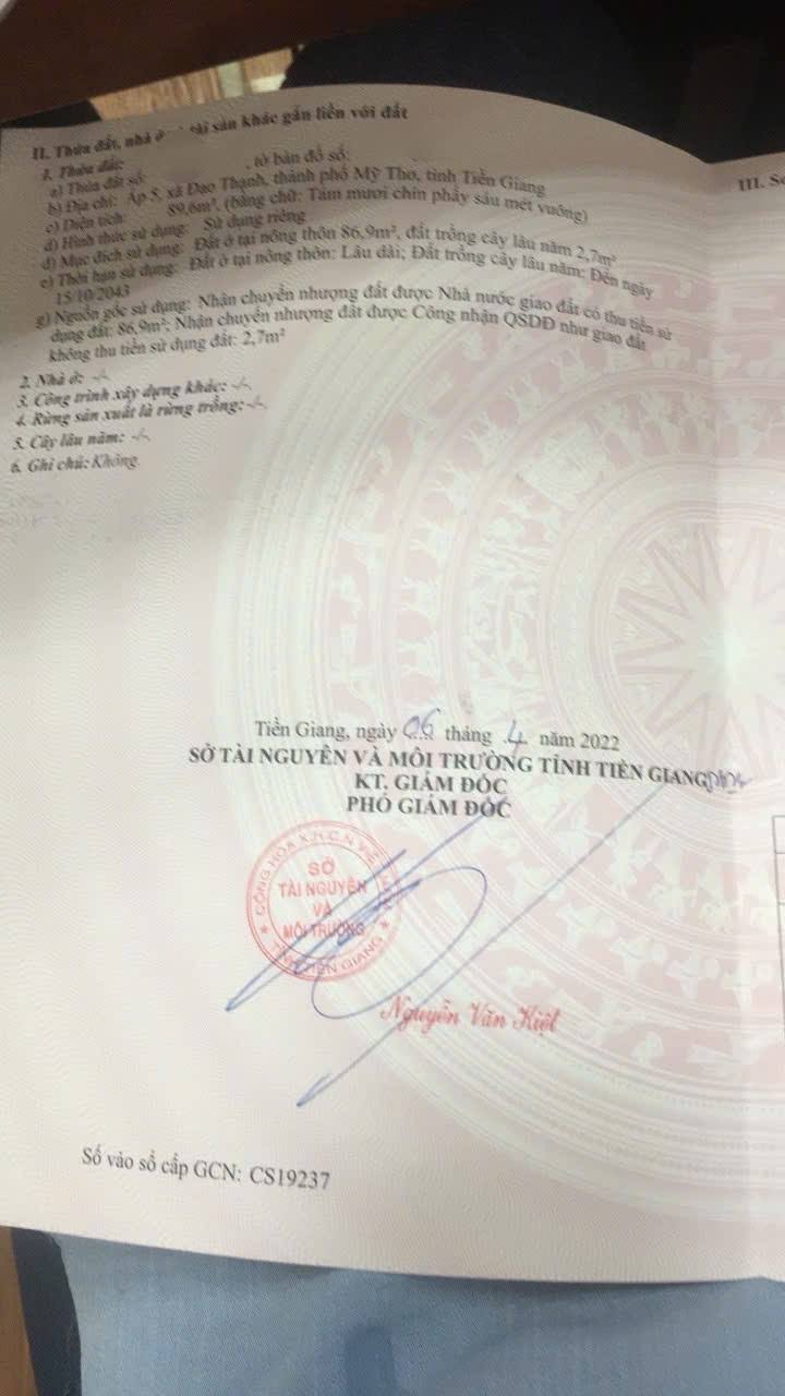 Đất nền 89m² tại Ấp 5, xã Đạo Thạnh - Giá chỉ 500 triệu, chính chủ thương lượng!