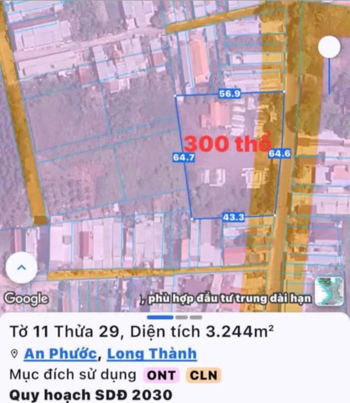 Đất mặt tiền Ấp 7, An Phước, Long Thành 3244m² giá 32.44 tỷ - Cơ hội đầu tư tuyệt vời!