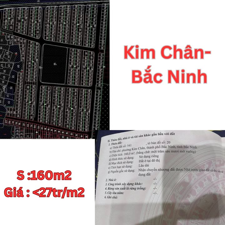 Đất nền Kim Chân, Bắc Ninh 160m² giá 4.3 tỷ - Cơ hội đầu tư hiếm có!