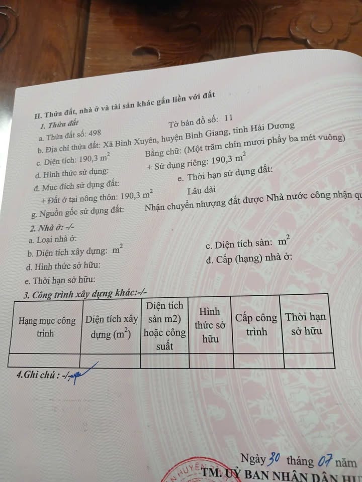 Đất nền Bình Giang 190m² giá 1.9 tỷ - Đường lớn thông thoáng