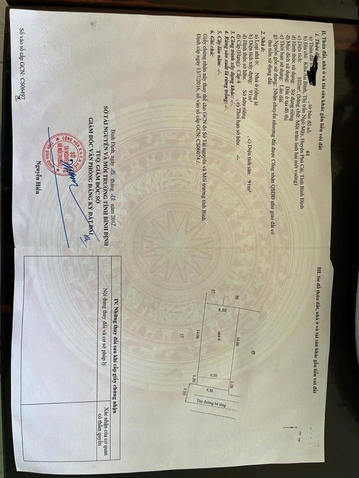 Nhà bán tại trung tâm thị trấn Ngô Mây 91m² giá 2 tỷ - Vị trí đắc địa gần công viên!