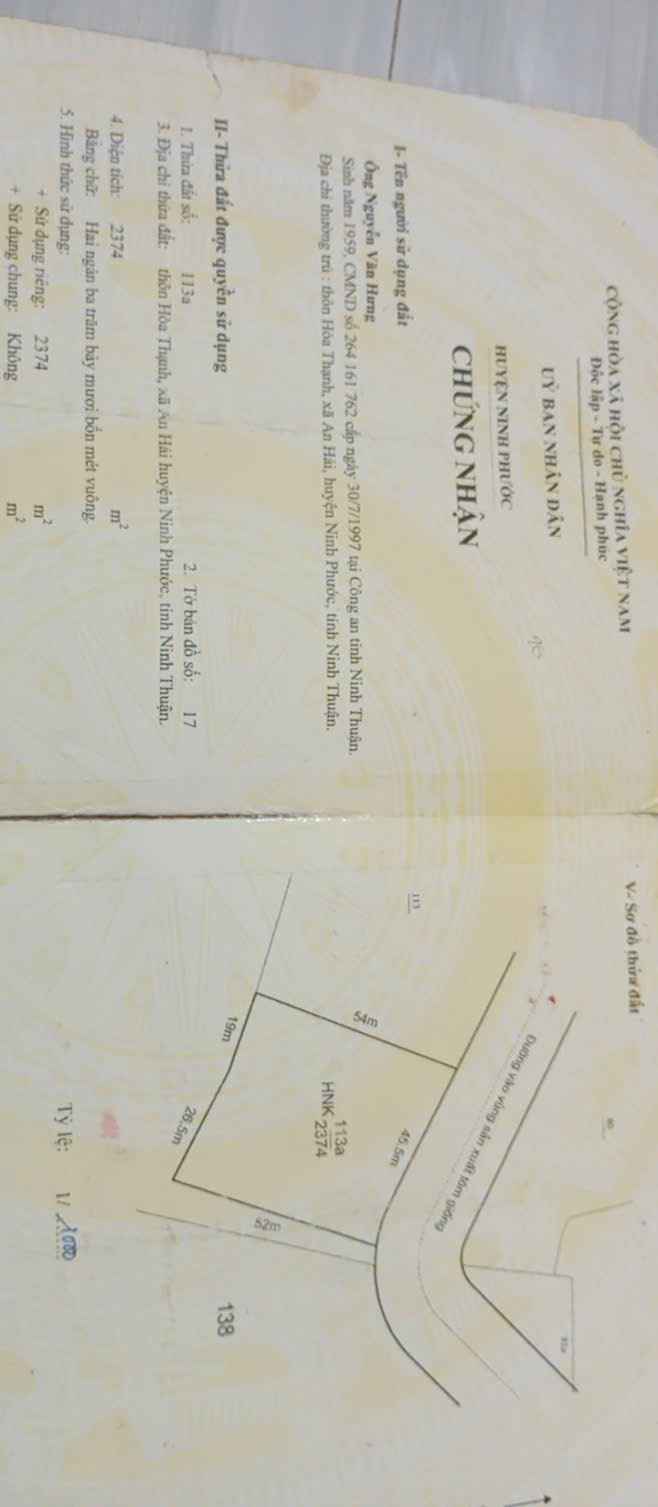 Đất nền thôn Hòa Thạnh, Ninh Phước 274m² giá 2.7 tỷ - Đầu tư sinh lời ngay!