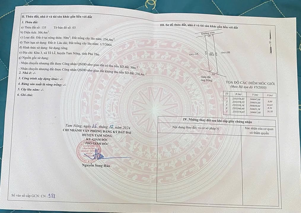 Đất nền Tề Lễ, Tam Nông 306m² giá 500 triệu - Đầu tư sinh lời ngay!