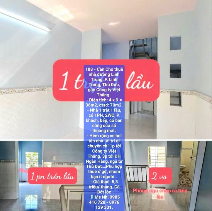 Nhà cho thuê tại Linh Trung, Thủ Đức 36m² giá 5.3 triệu - Phù hợp gia đình nhỏ!