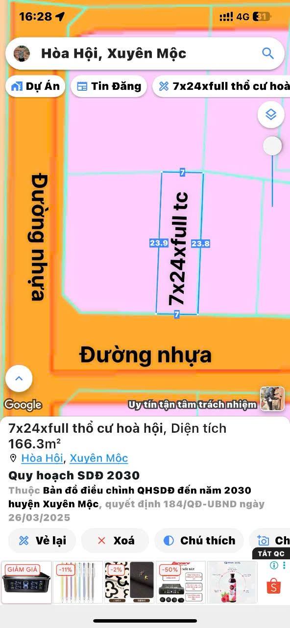 Đất nền Hòa Hội, Xuyên Mộc 168m² giá 560 triệu - Vị trí đắc địa, tiện ích đầy đủ!