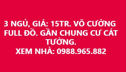 Căn hộ 3 phòng ngủ Võ Cường 15 triệu - Full đồ, xem nhà ngay!