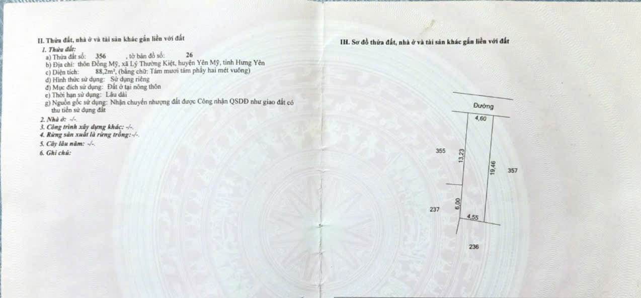 Đất thổ cư Lý Thường Kiệt Yên Mỹ 88m² giá 1.5 tỷ - Đầu tư sinh lời cao!