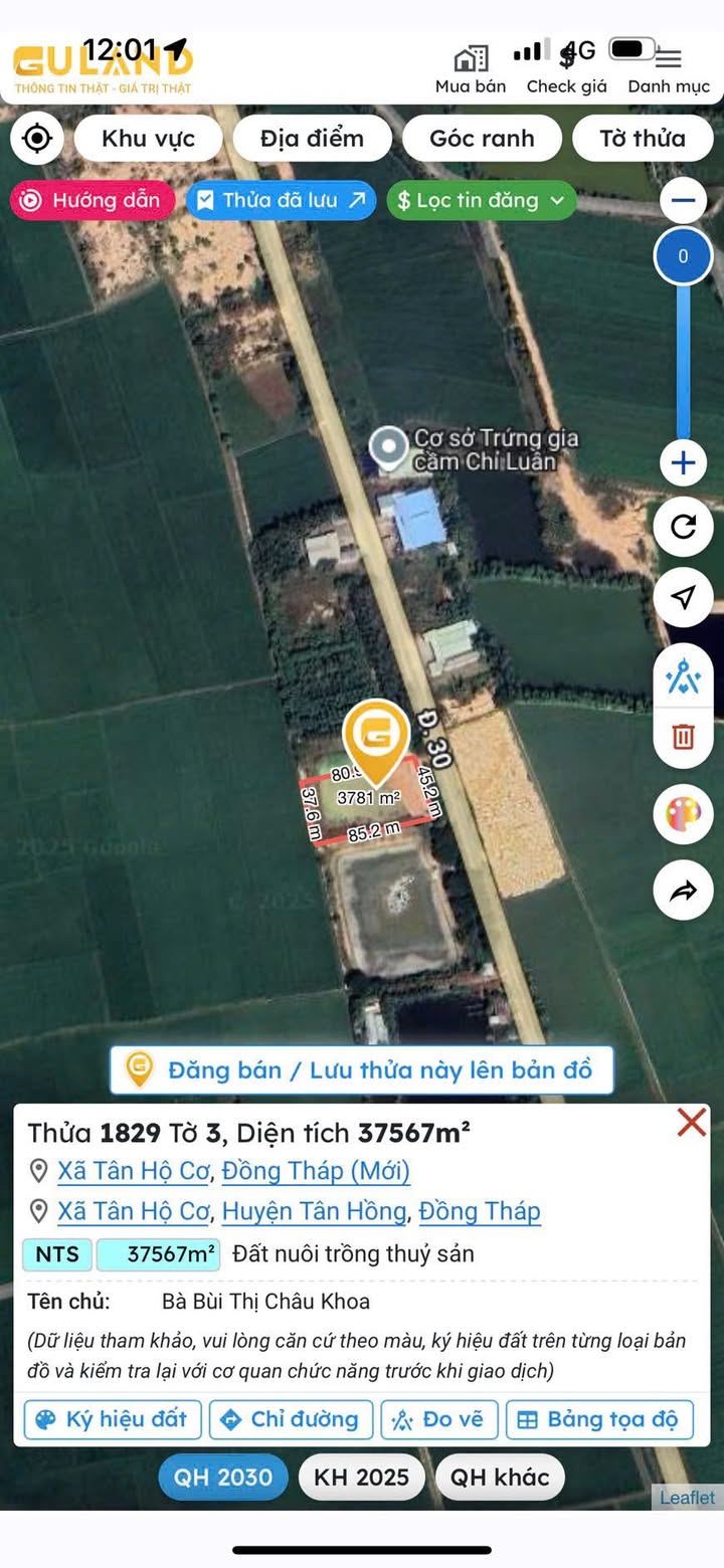 Đất nuôi trồng thủy sản Tân Hộ Cơ 3757m² - Gần cửa khẩu Dinh Bà, giá tốt!