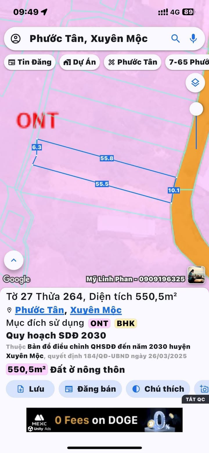 Đất nền Phước Tân Xuyên Mộc 550m² giá 2 tỷ - Mặt tiền đường nhựa thuận lợi!