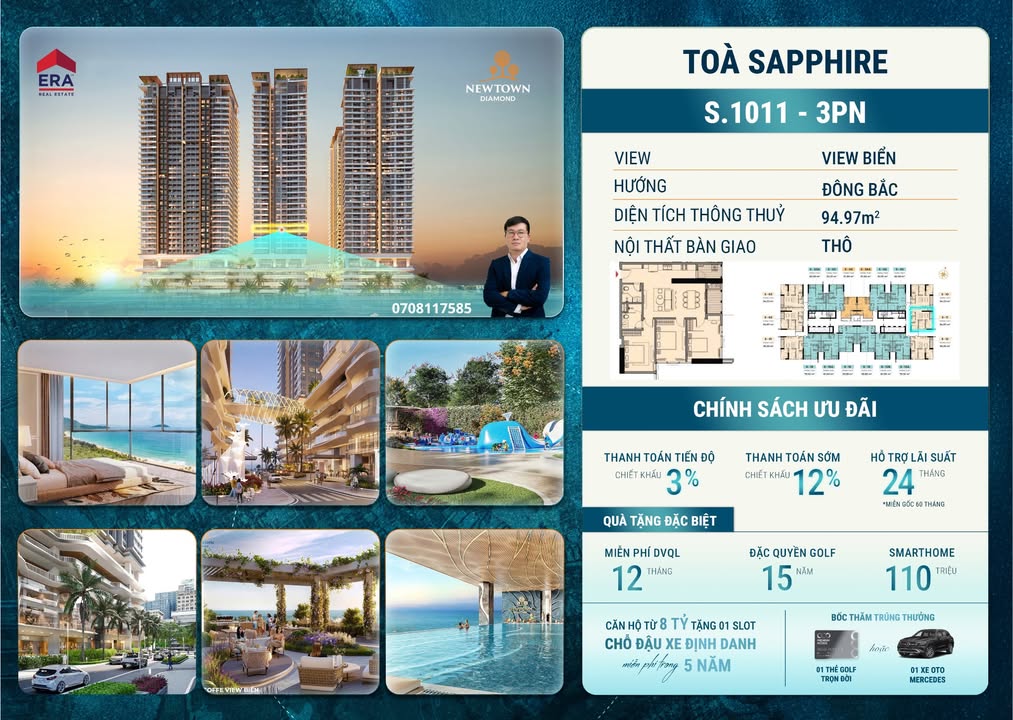 Căn hộ 3PN Đà Nẵng 94m² giá 7 tỷ - Tầm nhìn biển tuyệt đẹp!