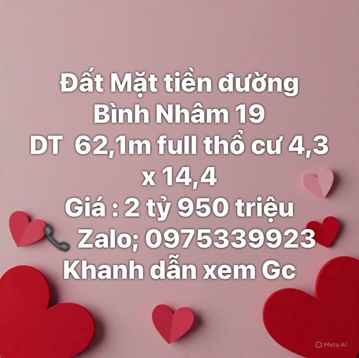 Đất mặt tiền đường Bình Nhâm 19, Lái Thiêu 62m² giá 2.95 tỷ - Kinh doanh thuận lợi!