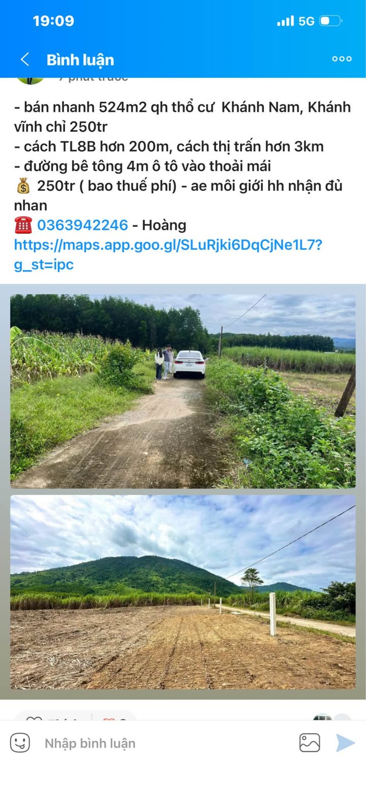 Đất thổ cư Khánh Nam, Khánh Vĩnh 524m² giá chỉ 250 triệu - Cơ hội đầu tư hấp dẫn!