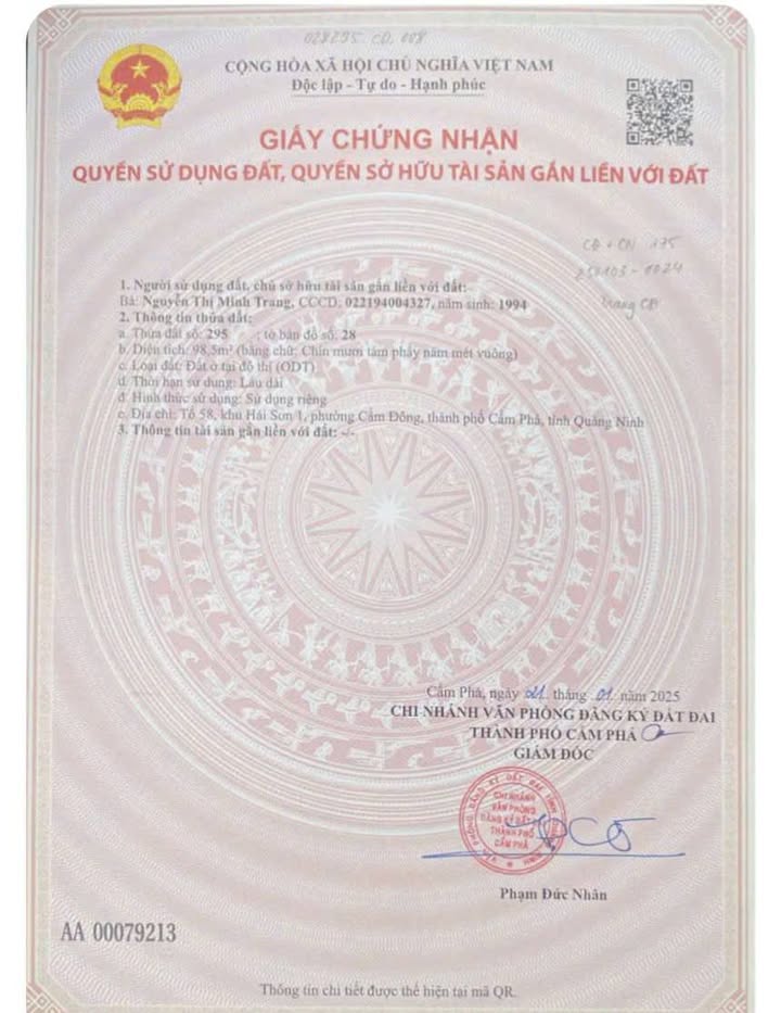 Đất Cẩm Đông mặt đường Quốc lộ 98m² giá 2 tỷ - Cơ hội kinh doanh tuyệt vời!