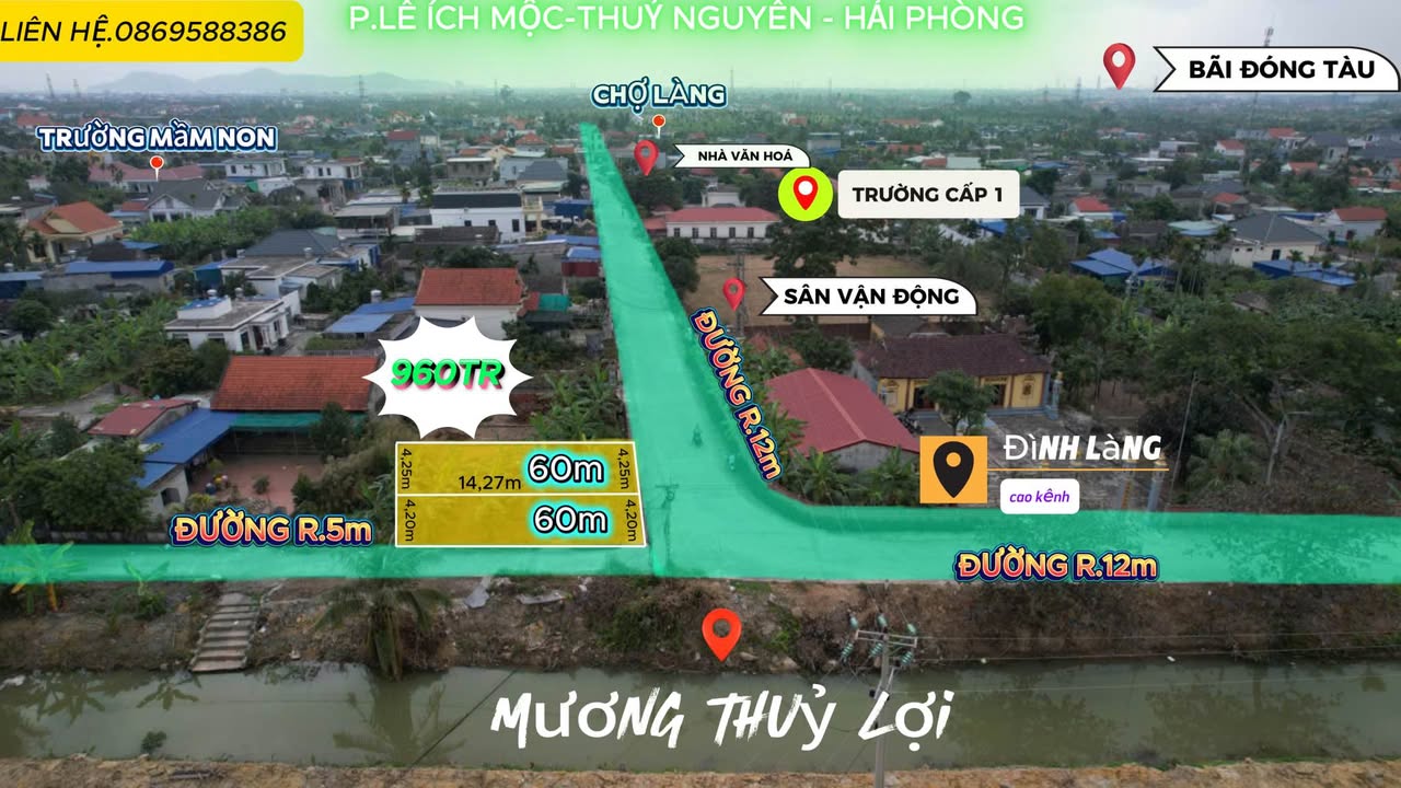 Đất nền Lê Ích Mộc Thủy Nguyên 60m² giá 960 triệu - Đầu tư sinh lời ngay!