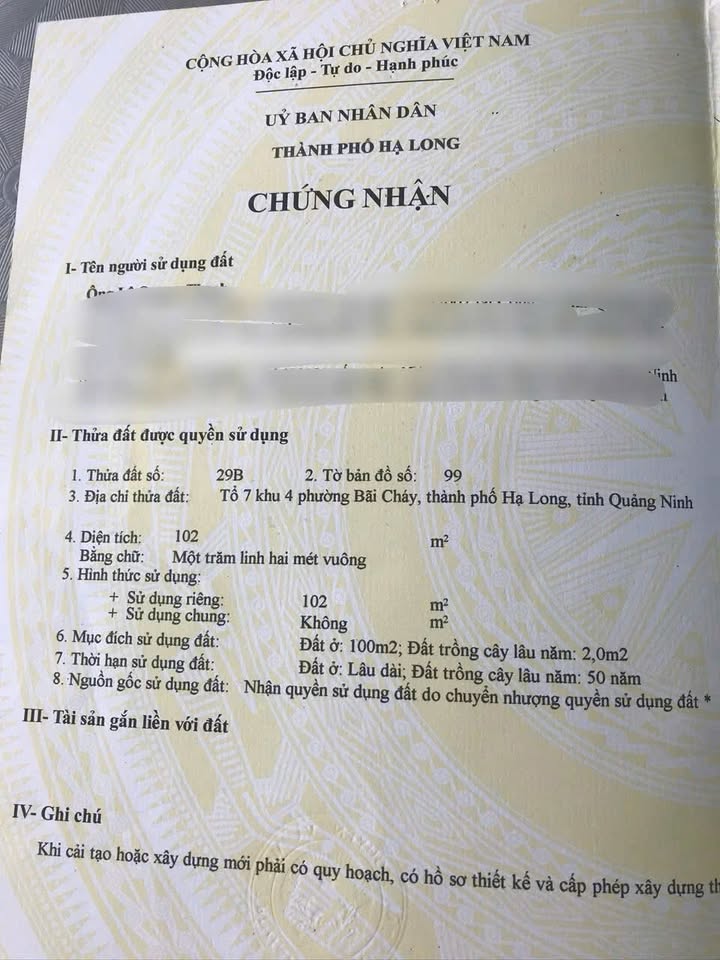 Nhà Bãi Cháy Hạ Long 102m² giá 3.8 tỷ - Hướng Chính Nam, Xây Dựng Được 5 Tầng!