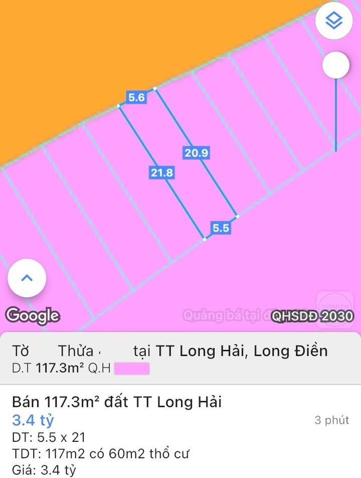 Đất Long Hải - Bà Rịa - Vũng Tàu 117m² giá 3 tỷ - Gần biển, vị trí đắc địa