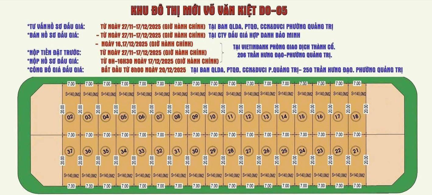 Đất KĐT Võ Văn Kiệt - Thị xã Quảng Trị 140m² chỉ 900 triệu - Vị trí đắc địa chờ đón bạn!