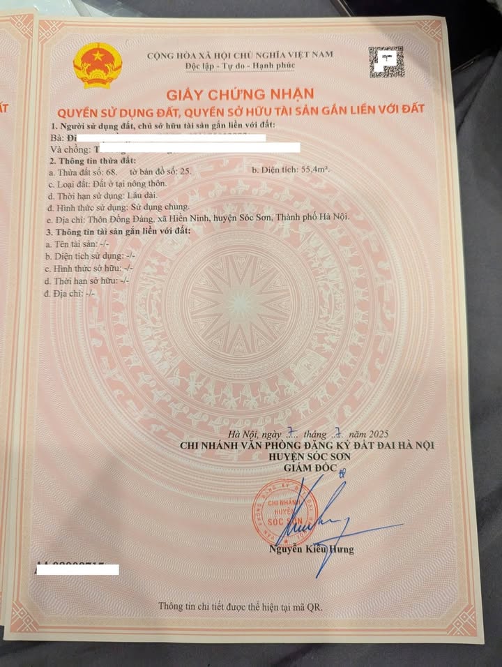 Đất thổ cư Hiền Ninh, Sóc Sơn 55m² giá 1.5 tỷ - Cần bán gấp trước Tết!