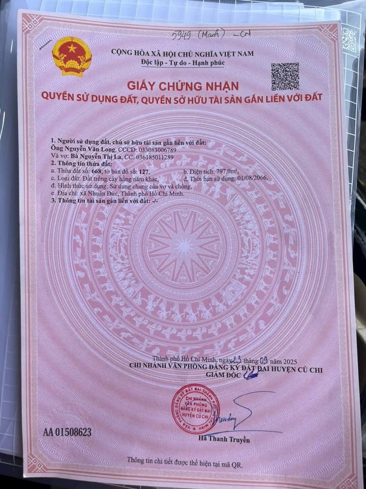 Đất vườn Trung Lập Hạ, Củ Chi 797m² giá 1.68 tỷ - Đường ô tô vào tận nơi!