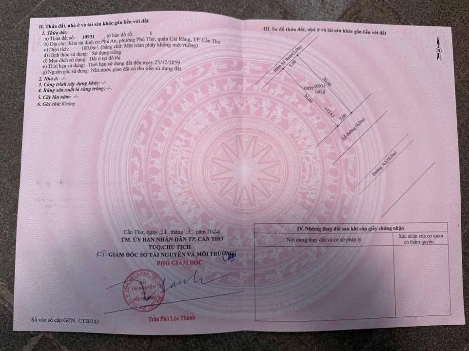 Đất nền KDC Phú An, Cái Răng, Cần Thơ 200m² giá 7.399 tỷ - Sổ hồng chính chủ