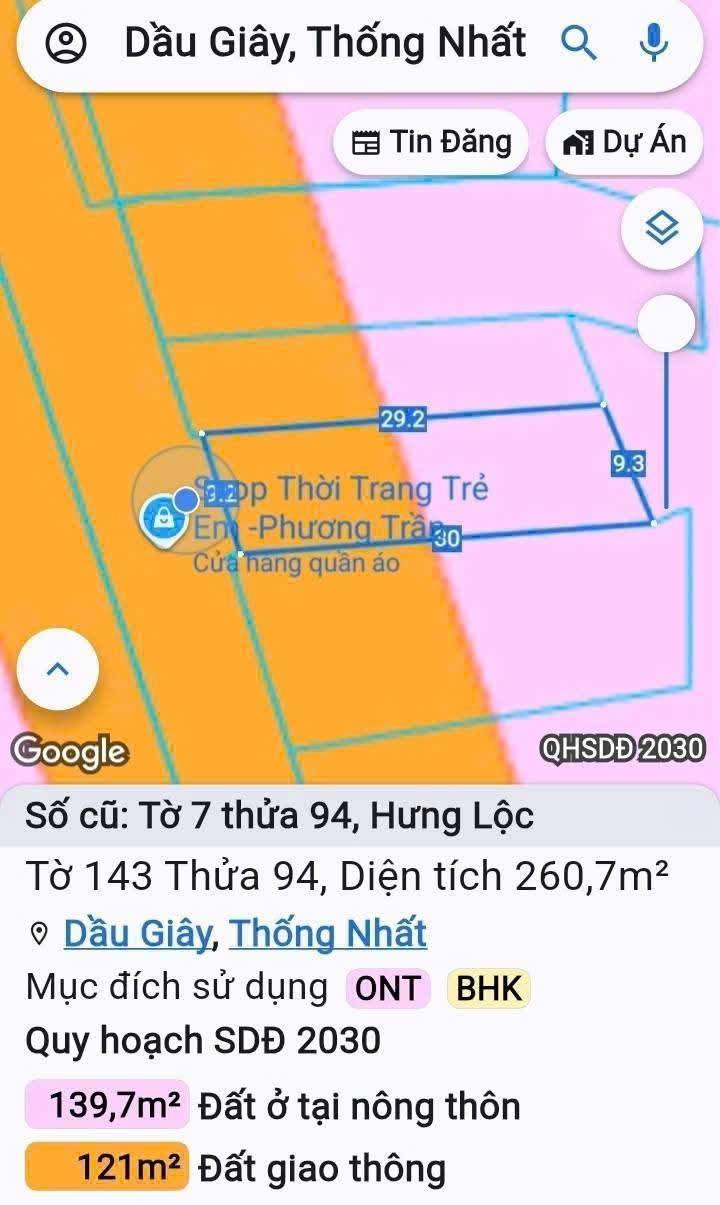 Đất nền mặt tiền đường Hưng Nghĩa, xã Dầu Giây, 270m² giá 1.6 tỷ - Đầu tư sinh lời lý tưởng!