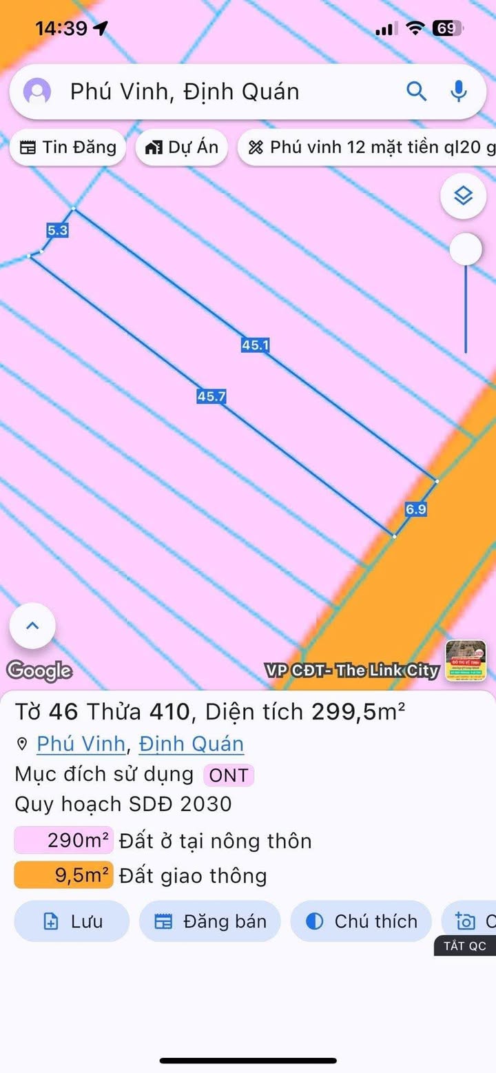 Đất thổ cư Phú Vinh Định Quán 315m² giá 2.3 tỷ - Cần bán gấp!