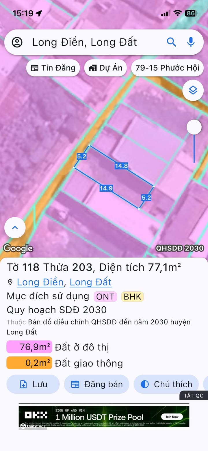 Đất thổ cư Thị trấn Long Điền 78m² giá 1.25 tỷ - Đường bê tông ô tô vào tận nơi!