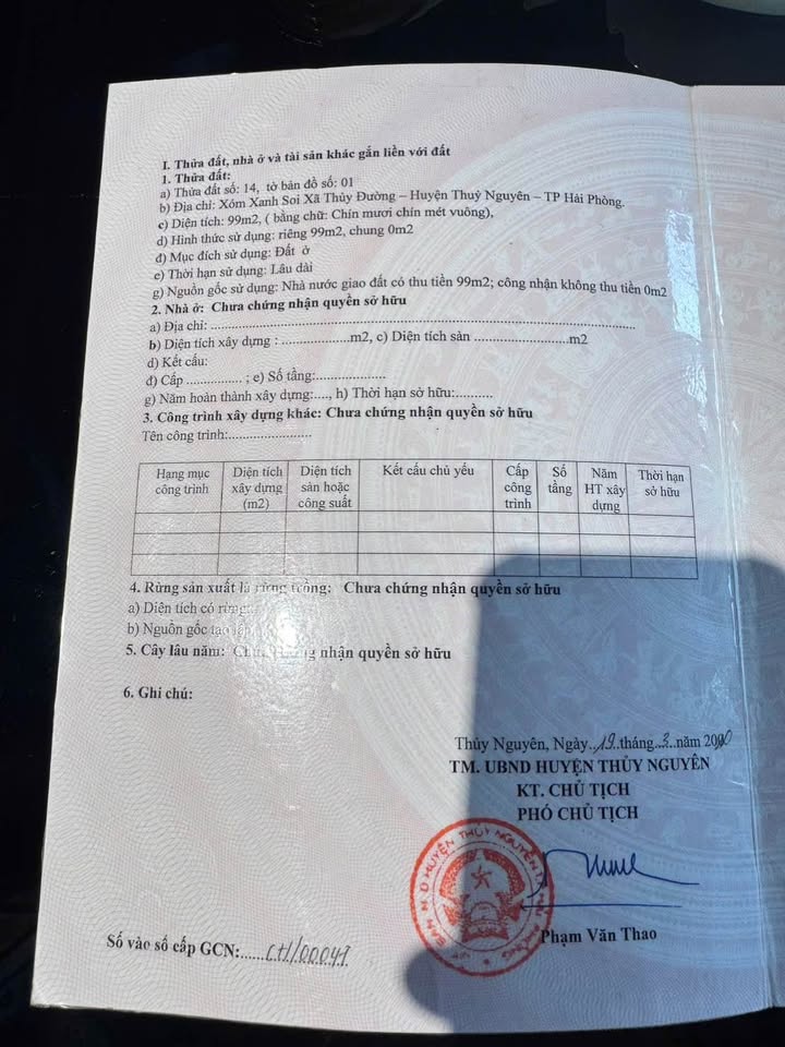 Đất nền Thủy Đường, Thủy Nguyên 99m² giá 2.9 tỷ - Cơ hội đầu tư nhanh chóng!