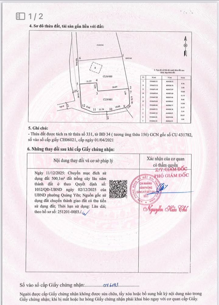 Đất nền thổ cư 500m² tại thôn Chùa, Quảng Yên - Giá chỉ 3 tỷ!