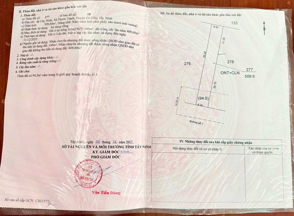 Đất thổ cư Gò Dầu Tây Ninh 510m² giá 2.05 tỷ - Chính chủ bán gấp!