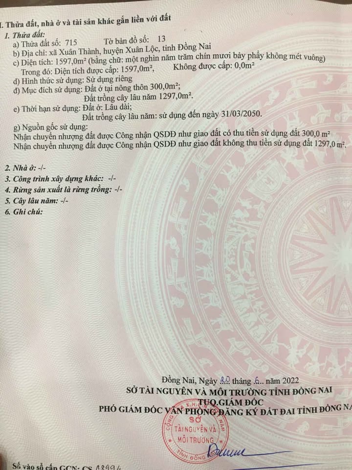 Bán đất xã Xuân Thành, Xuân Lộc, Đồng Nai 1597m² - Khu dân cư đông đúc, giá tốt!
