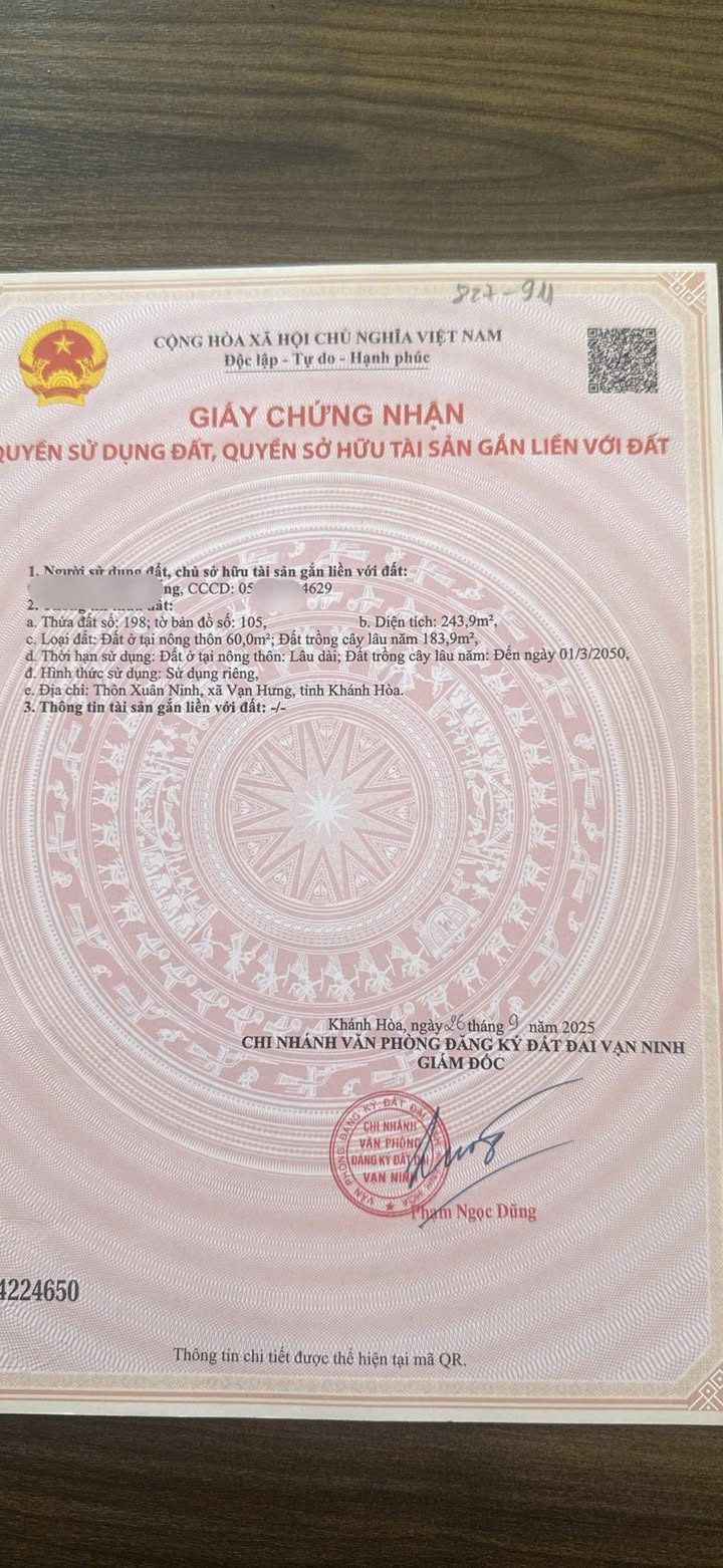 Đất thổ cư 250m² tại thôn Xuân Ninh, Khánh Hòa - Sổ hồng chính chủ, giá chỉ 600 triệu!