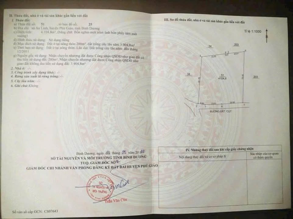 Đất thổ cư 4100m² xã An Linh, Phú Giáo giá chỉ 3 tỷ - Cơ hội đầu tư hiếm có!