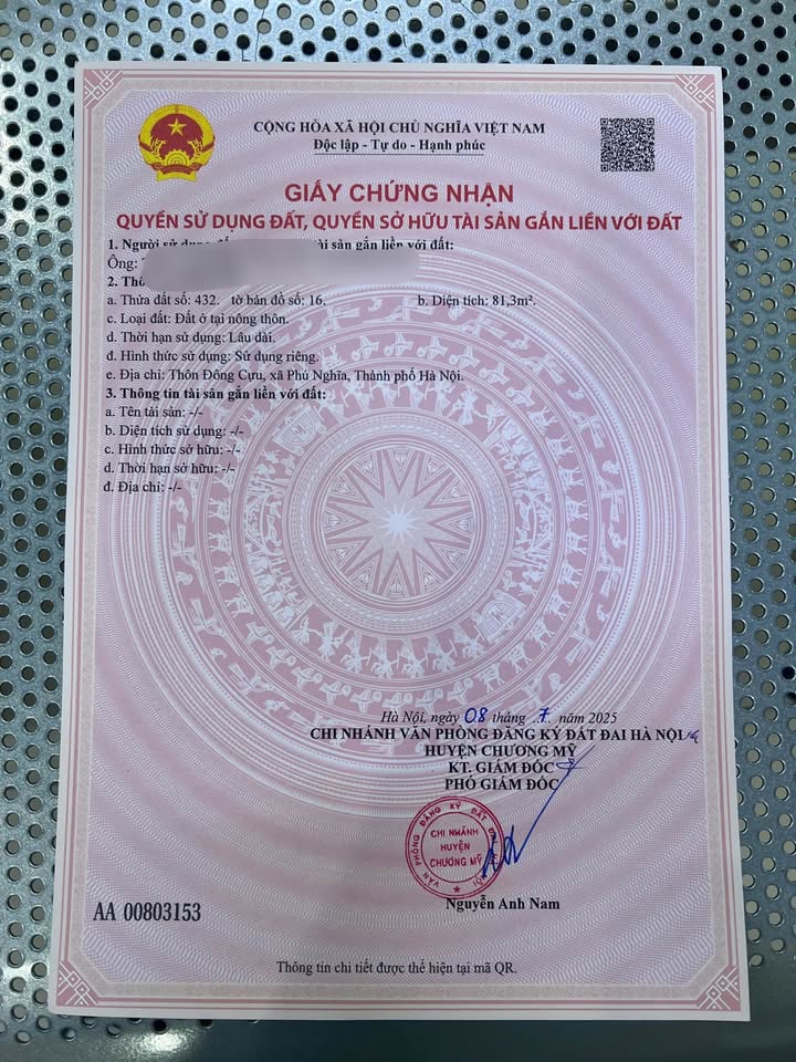 Nhà riêng Phú Nghĩa, Chương Mỹ, Hà Nội 81,3m² - Gần chợ, trường học, giá thỏa thuận!