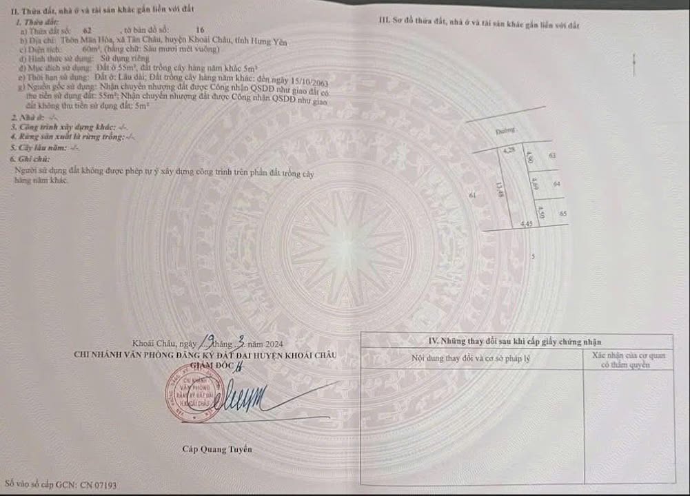 Đất nền Tân Châu, Khoái Châu 60m² giá 1 tỷ - Sổ đỏ riêng, pháp lý rõ ràng!