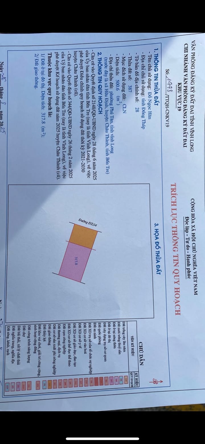 Đất nền Hữu Định Bến Tre 500m² giá 750 triệu - Cơ hội đầu tư tuyệt vời!