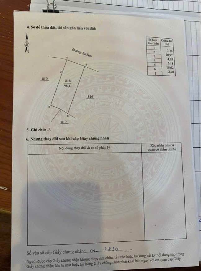 Bán đất mặt đường Ba Sơn, Tam Thanh 98.4m² - Hướng Bắc, giá tốt cho đầu tư!